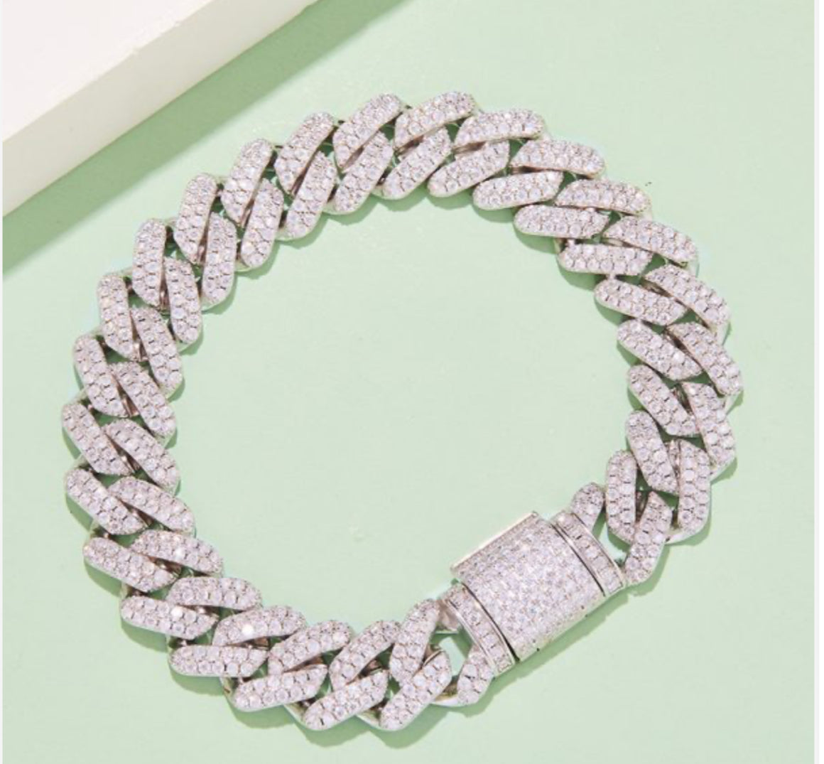 European And American 8Mm Full-Inlaid D Color Mosan Cuban Chain Necklace Diamond Necklace S925 Silver Plated 18K White Trend