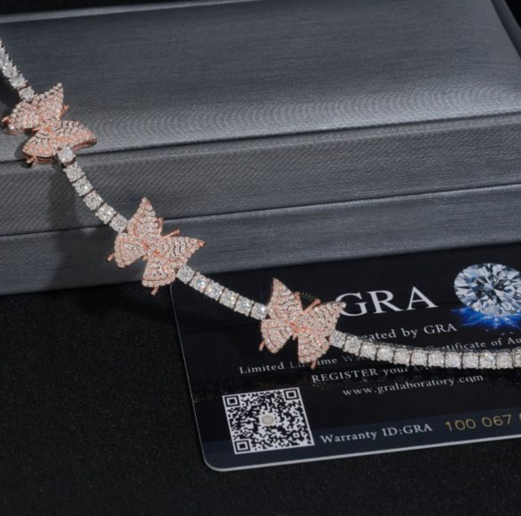 Diamond New S925 Silver-Set 3Mm Moissanite Butterfly Tennis Chain Hip-Hop Men And Women Hiphop Bracelet