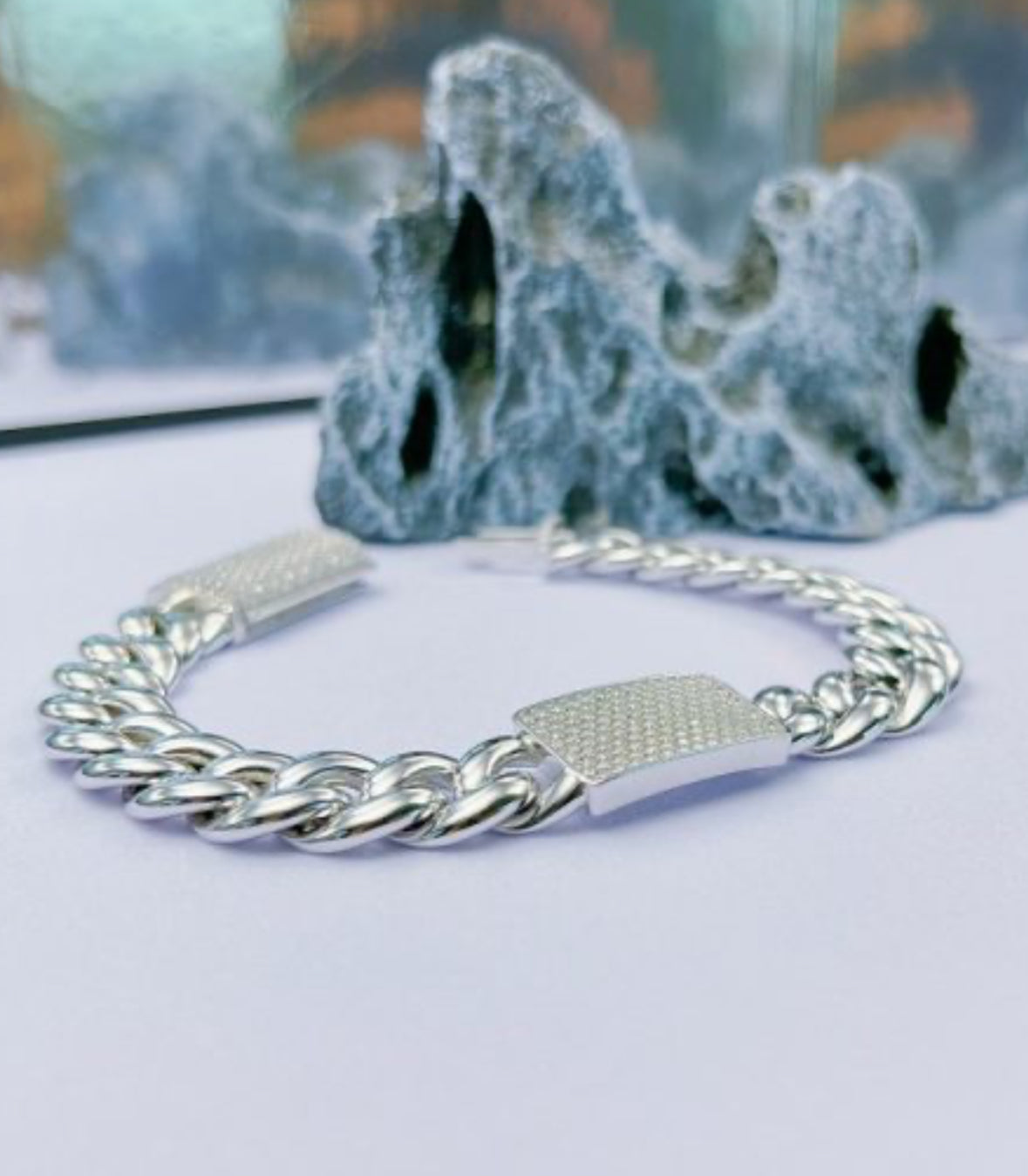 Glossy Cuban Chain European And American Hot-Selling Hip-Hop Bracelet S925 Sterling Silver Moissan Diamond Personality Punk Bracelet