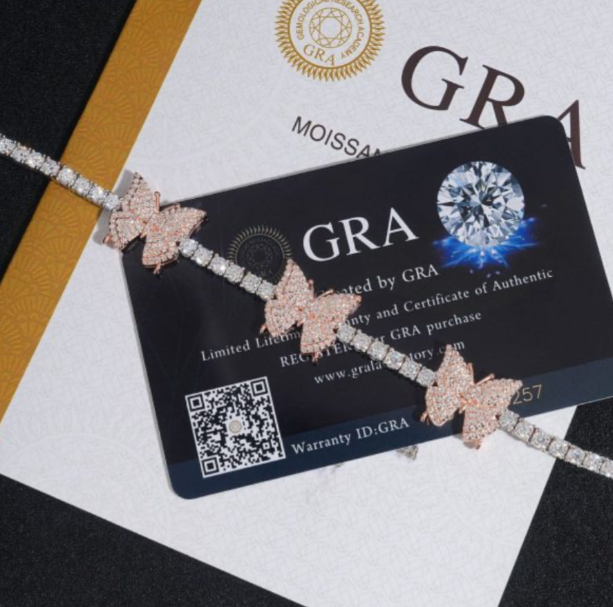 Diamond New S925 Silver-Set 3Mm Moissanite Butterfly Tennis Chain Hip-Hop Men And Women Hiphop Bracelet