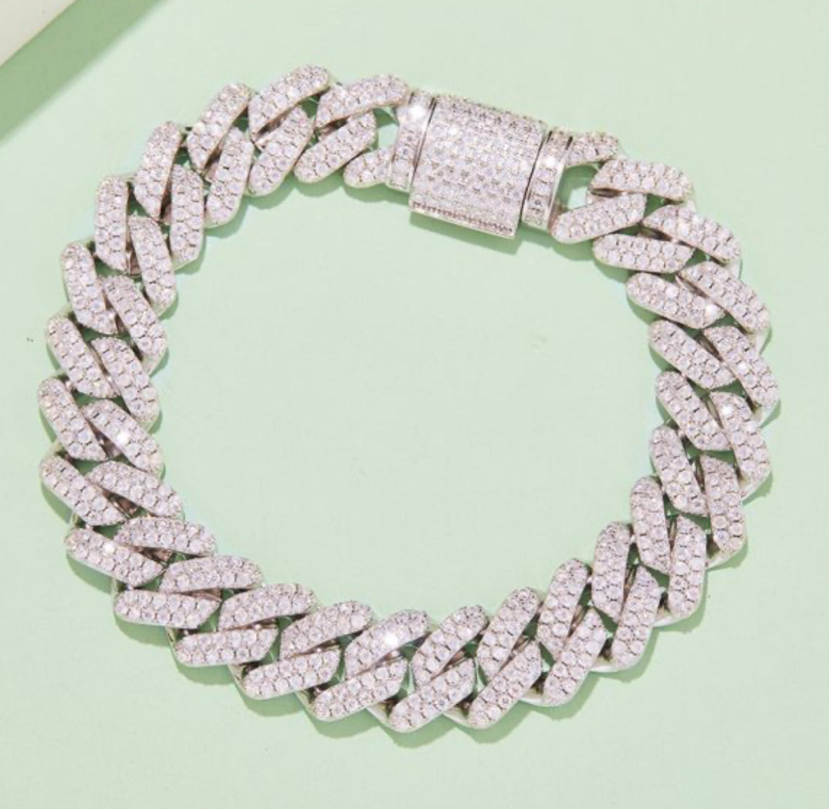 European And American 8Mm Full-Inlaid D Color Mosan Cuban Chain Necklace Diamond Necklace S925 Silver Plated 18K White Trend