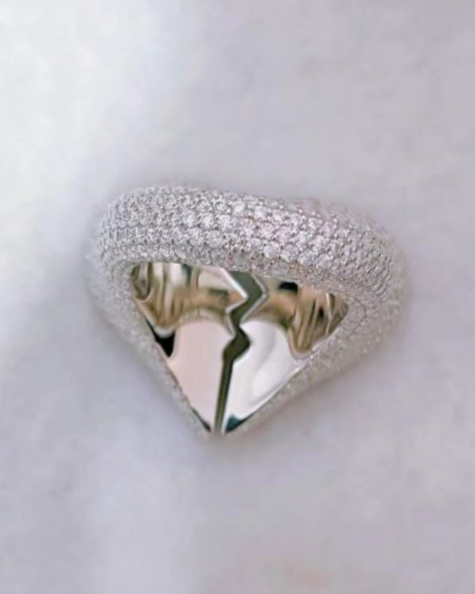 European And American Personality Ins Style S925 Mosan Diamond Full Of Heartbreak Heartbreaking Men And Women Fashion Hip-Hop Ring Designated System