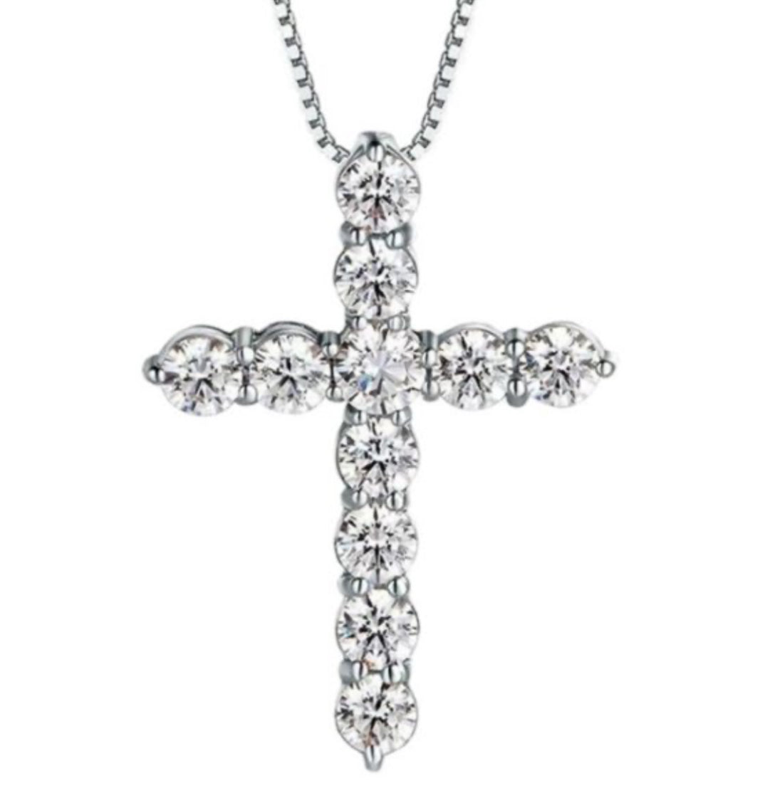 Hot-Selling European And American Fashion Accessories Cross Jesus 2.8Mm Round S925 Sterling Silver Mossanite Pendant Ins Internet Celebrity