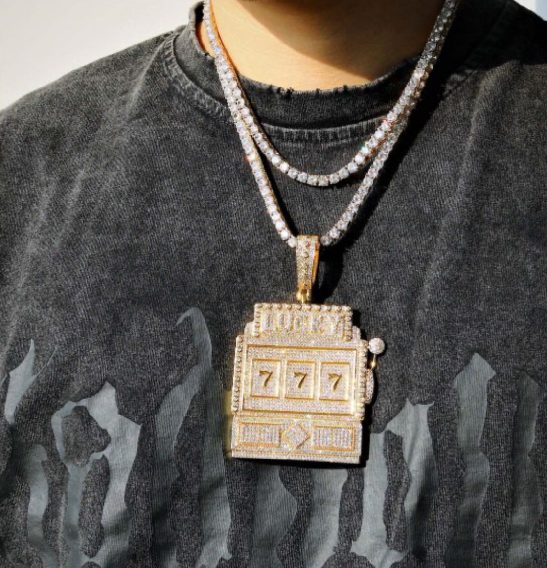 Slot Machine European And American Hip-Hop Pendant Sterling Silver Mossanzircon Pendant Trendy Jewelry Diy Hip-Hop Hanging Tag