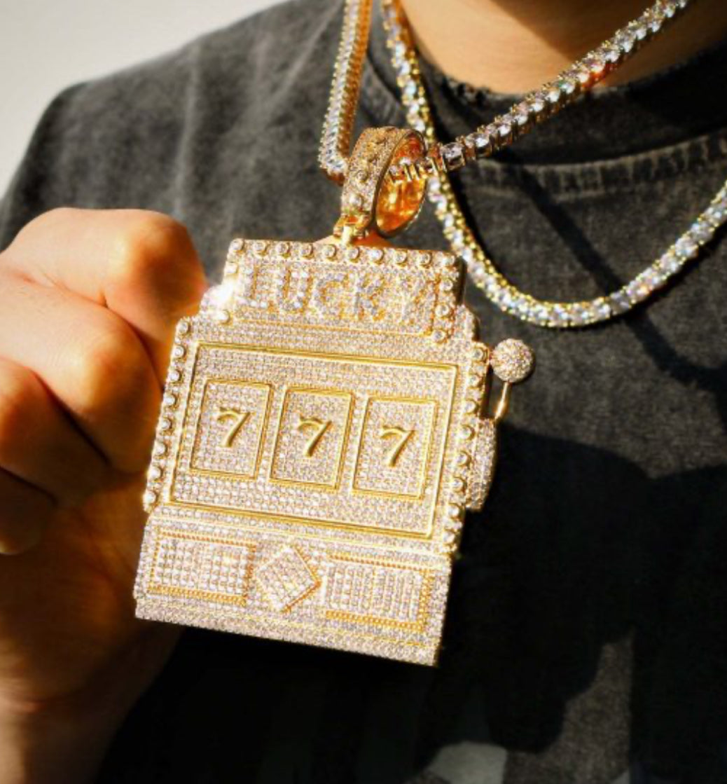 Slot Machine European And American Hip-Hop Pendant Sterling Silver Mossanzircon Pendant Trendy Jewelry Diy Hip-Hop Hanging Tag