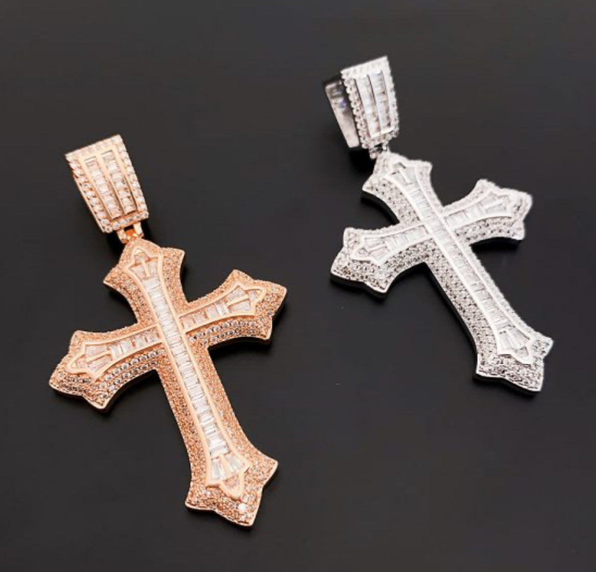 Hot Selling Hip-Hop Real Gold Electroplated Cross Pendant In Europe And The United States, Copper-Intact Diamond-Filled Zircon Popular Accessories Hiphop