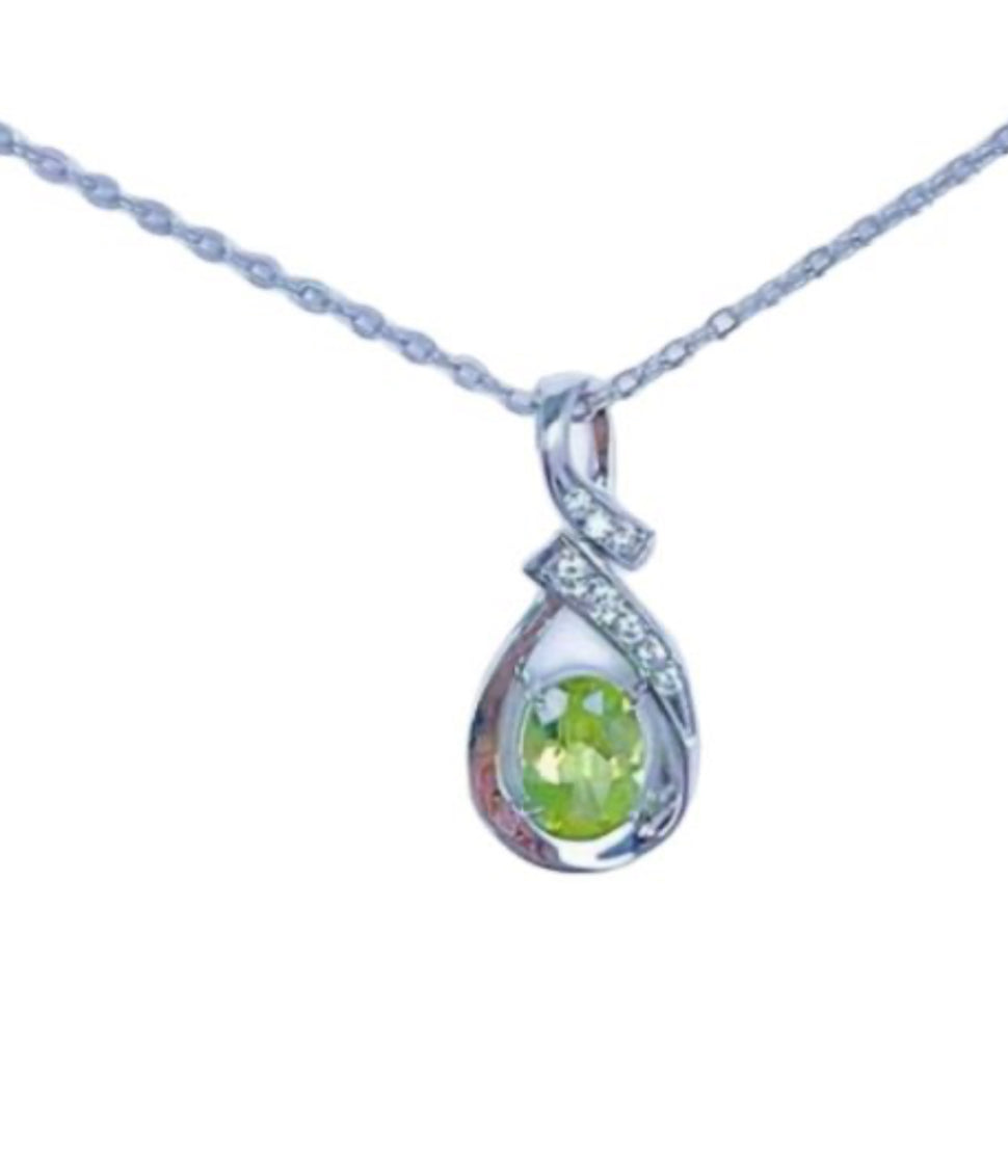925 Sterling Silver Natural Peridot Ribbon Pendant Necklace Light Luxury Retro Simple Gem Clavicle Chain Simple Women