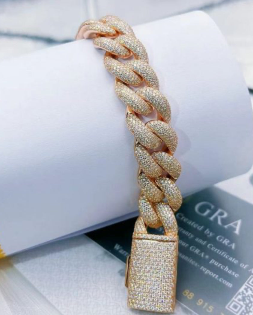 Border European And American Hip-Hop 14Mms925 Sterling Silver Full Diamond Mossan Diamond Bubble Cuban Chain Trendy Hip-Hop Men’S Necklace