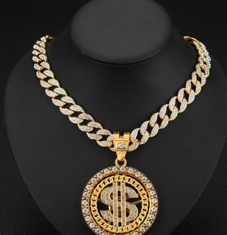 Money Disc Hip-Hop Style European And American S925 Sterling Silver Mossanzircon Pendant Men’S Necklace Foreign Trade Fashion Trend