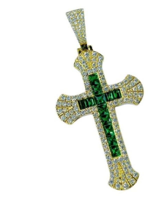 European And American Hip-Hop Emerald Moissan Diamond Cross Personality Pendant Full Diamond Men’S Pendant Jewelry Wholesale