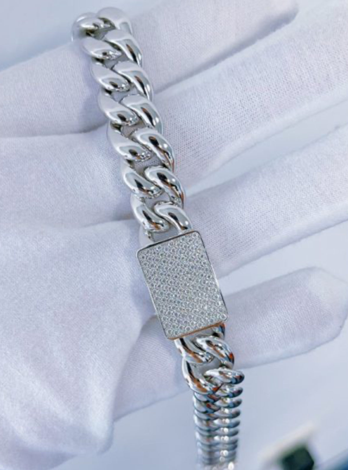 Glossy Cuban Chain European And American Hot-Selling Hip-Hop Bracelet S925 Sterling Silver Moissan Diamond Personality Punk Bracelet