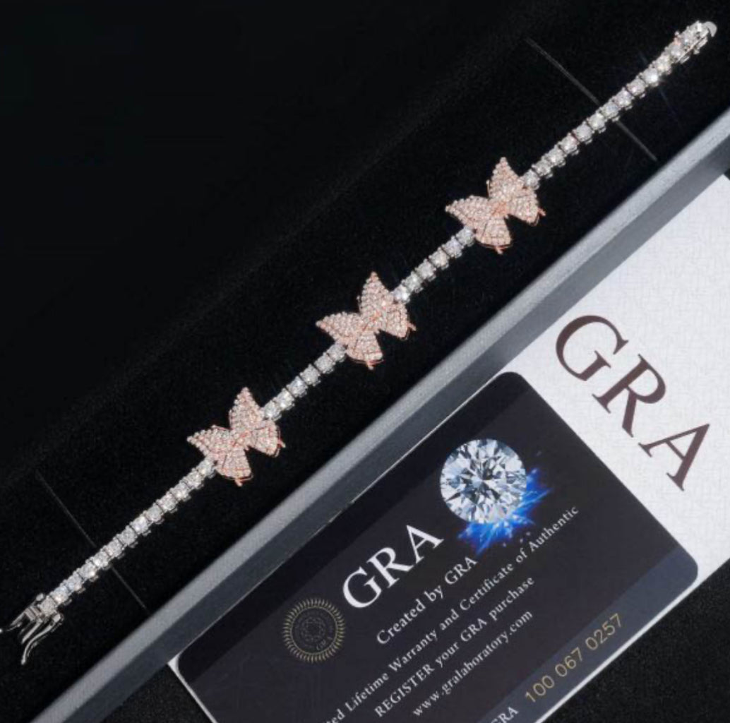 Diamond New S925 Silver-Set 3Mm Moissanite Butterfly Tennis Chain Hip-Hop Men And Women Hiphop Bracelet
