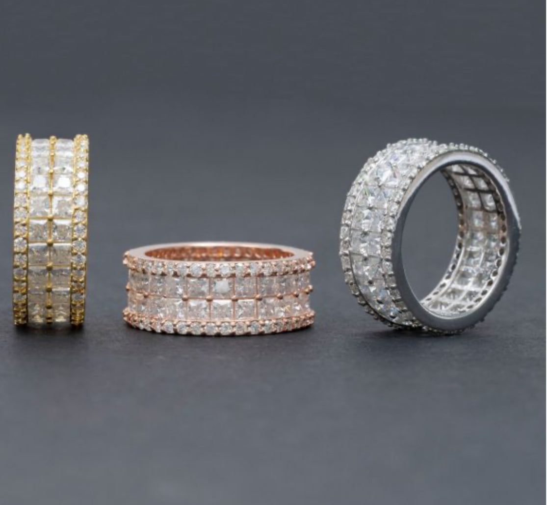 European And American New Hip-Hop 925 Silver Inlaid D Color Princess Square Mossan Ring Men And Women Rings Ins Fashion Trend Full Diamond