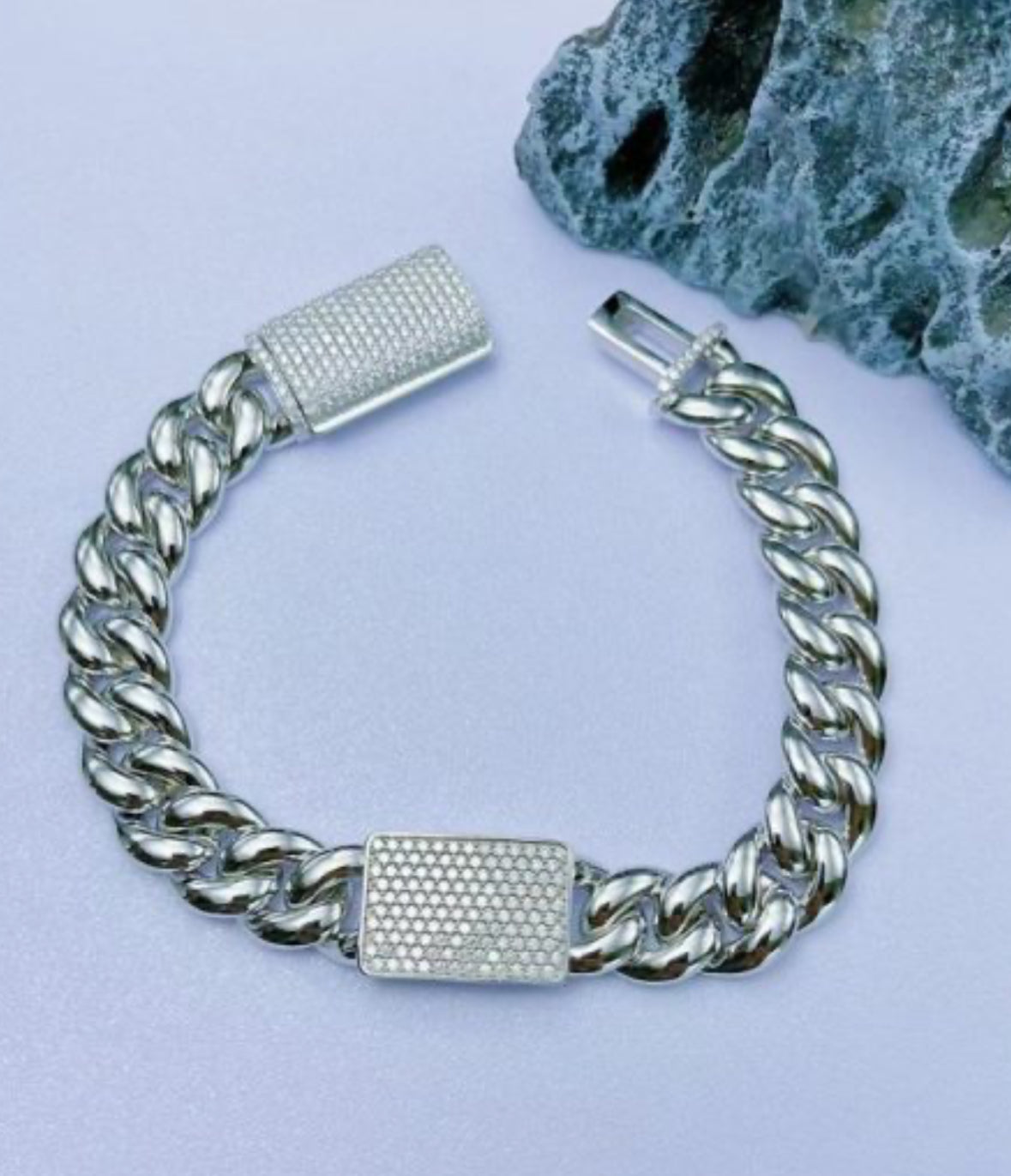 Glossy Cuban Chain European And American Hot-Selling Hip-Hop Bracelet S925 Sterling Silver Moissan Diamond Personality Punk Bracelet