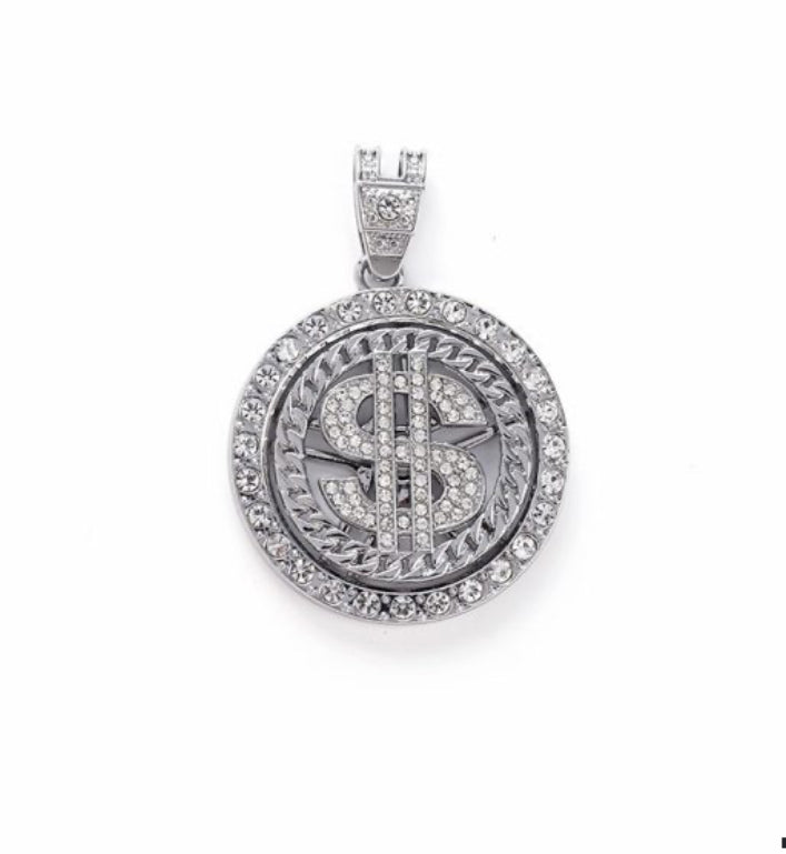 Money Disc Hip-Hop Style European And American S925 Sterling Silver Mossanzircon Pendant Men’S Necklace Foreign Trade Fashion Trend