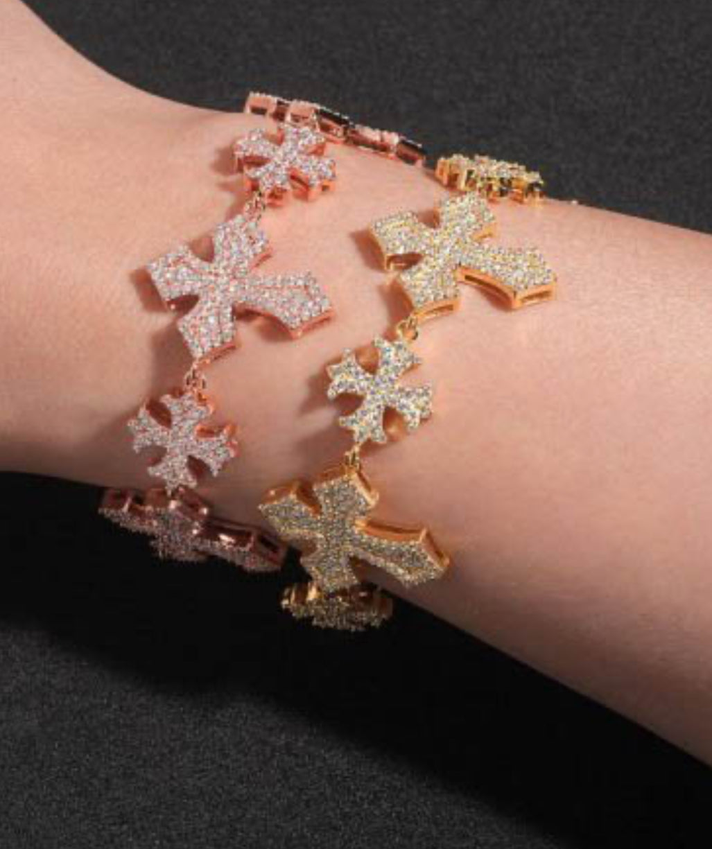 Diamond Hair, New European And American Moissanite Cross Bracelet, 925 Silver Trend Versatile Hip-Hop Boys’ Handwear