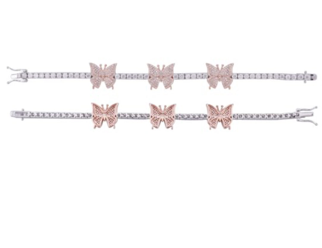 Diamond New S925 Silver-Set 3Mm Moissanite Butterfly Tennis Chain Hip-Hop Men And Women Hiphop Bracelet